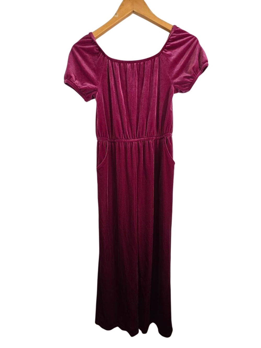 Wonder Nation Velvet Puff‑Sleeve Jumpsuit – Girls L  Burgundy Magenta